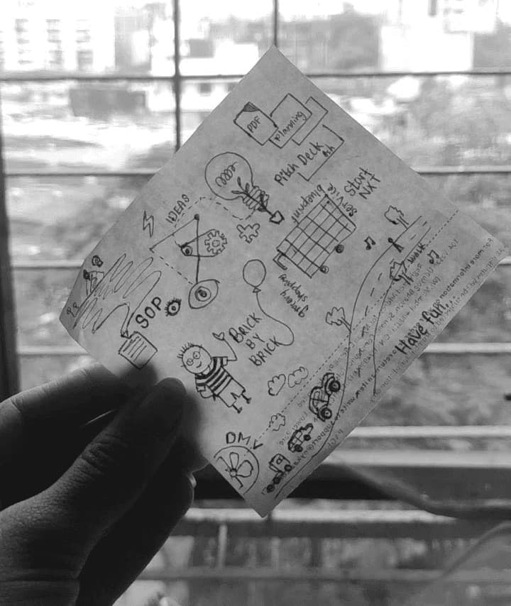 A hand-drawn sketchnote held up against a window